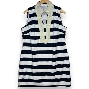 Sail to Sable A-Line Tunic Dress Linen Navy Stripe Nautical Sleeveless Womens XL